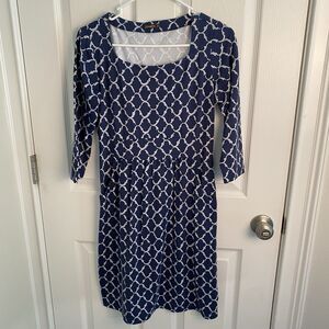 J McLaughlin Dress Womens XS Catalina Cloth Pockets 3/4 Sleeve Navy Blue Gray